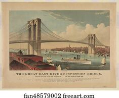 Brookyn Bridge: "The great East River suspension bridge: connecting the cities of New York and Brooklyn, looking west"