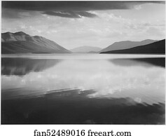 Looking across lake toward mountains, "Evening, McDonald Lake, Glacier National Park," Montana.  Photographs of National Parks and Monuments, compiled 1941 - 1942, documenting the period ca. 1933 - 1942.