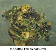 Basket of pansies on a small table