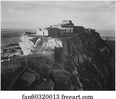 Full view of the city on top of mountain, "Walpi, Arizona, 1941.".  Photographs of National Parks and Monuments, compiled 1941 - 1942, documenting the period ca. 1933 - 1942.
