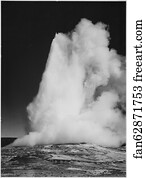 Taken at dusk or dawn from various angles during eruption. "Old Faithful Geyser, Yellowstone National Park," Wyoming. (vertical orientation).  Photographs of National Parks and Monuments, compiled 1941 - 1942, documenting the period ca. 1933 - 1942.