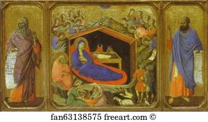 Maestà (front, predella) The Birth of Christ. The Prophets Isaih and Ezekiel