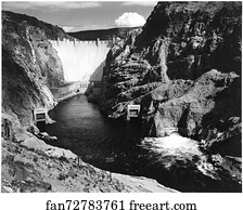 Photograph of the Hoover Dam (formerly Boulder Dam) from Across the Colorado River.  Photographs of National Parks and Monuments, compiled 1941 - 1942, documenting the period ca. 1933 - 1942.