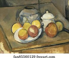 Straw-Trimmed Vase, Sugar Bowl and Apples