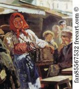 Lunch. Study for the painting "Flea market in Moscow". Detail