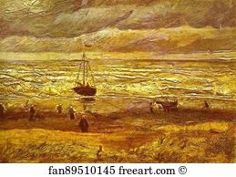 Beach with Figures and Sea with a Ship
