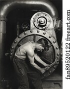 Power house mechanic working on steam pump. 