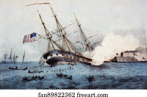 The sinking of the "Cumberland" by the iron clad "Merrimac", off Newport News Va. March 8th 1862