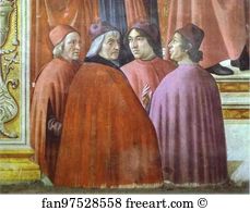Zachariah in the Temple: Marsilio Ficino, Cristoforo Landino, Angelo Poliziano and Demetrios Chalkondyles. Detail