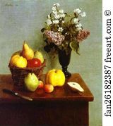 Pommes Art Print - Fleurs De Printemps, Pommes Et Poires