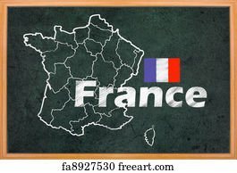 Free France Map Draw On Retro Blackboard Art Prints and Artworks | FreeArt