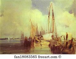 Fishing Boat Art Print - French River Scene With Fishing Boats