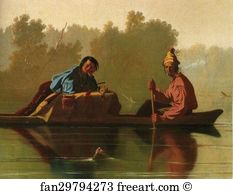 Descending Art Print - Fur Traders Descending The Missouri. Detail