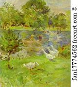 In A Boat Art Print - Girl In A Boat With Geese
