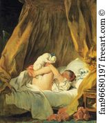 Beds Art Print - Girl Making A Dog Dance On Her Bed