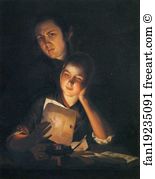 Shoulder Art Print - Girl Reading A Letter By Candlelight, With A Young Man Peering Over Her Shoulder