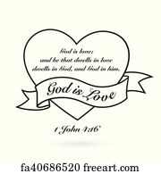 Free Art Print Of God Is Love With Heart, Cross And Banner. Vector 