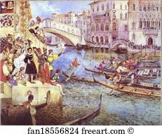 Grigory Gagarin Art Print - Gondola Races On The Grand Canal In Venice