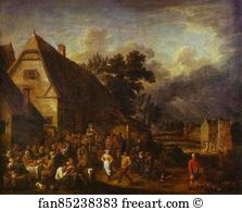 Couple Art Print - Great Village Feast With A Dancing Couple