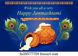 Free Art Print Of Happy Krishna Janmashtami Set Of Typography With