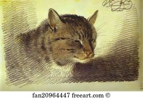 Sanguine On Paper The Russian Museum Art Print - Head Of A Cat
