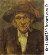 Smoking Art Print - Head Of Old Man Smoking