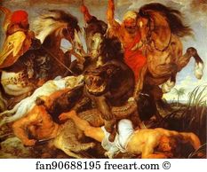Crocodile Art Print - Hippopotamus And Crocodile Hunt