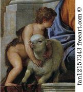 Saint Abthony Abbot Art Print - Holy Family With Saint John The Baptist, Saint Abthony Abbot, And Saint Catherine. Detail