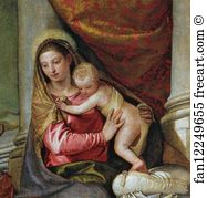 Saint Abthony Abbot Art Print - Holy Family With Saint John The Baptist, Saint Abthony Abbot, And Saint Catherine. Detail