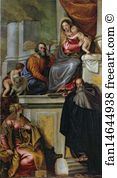 Saint Abthony Abbot Art Print - Holy Family With Saint John The Baptist, Saint Abthony Abbot, And Saint Catherine