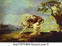 Victoria Art Print - Horse Attacked By A Lion