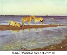 1905 Oil On Canvas The Russian Museum Art Print - Horses On A Shore
