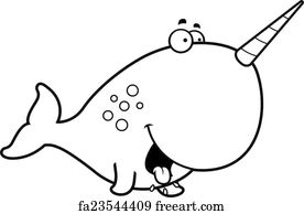 Free art print of Happy Cartoon Narwhal. A cartoon illustration of a