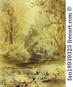 Lead Pencil On Paper The Tretyakov Gallery Art Print - In The Mountain Of The Crimea. Brook