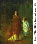 The Artists Wife Art Print - In The Park. Portrait Of The Artist's Wife And Daughter