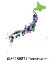 Free art print of Japan - map of prefectures. Turquoise blue political ...