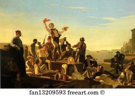 Flatboatmen Art Print - Jolly Flatboatmen In Port