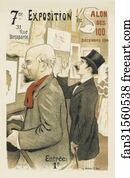 Plan Art Print - La "7e Exposition Du Salon Des Cent". Au Premier Plan, Paul Verlaine; Très Fidèle Portrait Du Poète. Au Deuxième Plan, M. Jean Moréas.