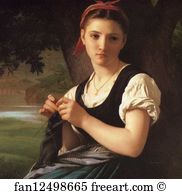 Knitting Art Print - La Tricoteuse (The Knitting Girl). Detail