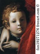 Lady In A Red Dress With A Fair Haired Little Boy Art Print - Lady In A Red Dress With A Fair-Haired Little Boy. Detail