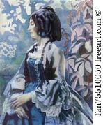 1902 Watercolor Art Print - Lady In Blue