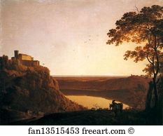 Lake Nemi Art Print - Lake Nemi At Sunset