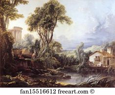 Watermill Art Print - Landscape With A Temple And A Watermill