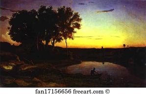Malibu Art Print - Landscape With Lake And Boatman