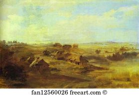 Hut Art Print - Landscape With Peasant's Huts And Pond Near St. Petersburg