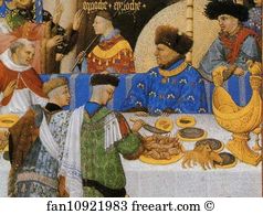 Including Art Print - Les Trä�s Riches Heures Du Duc De Berry. January. A New Year's Day Feast Including Jean De Berry. Detail
