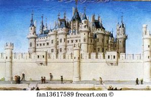 1409 1416 Musée Condé Art Print - Les Trä�s Riches Heures Du Duc De Berry. October. Louvre Palace. Detail