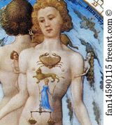 Le Mans Art Print - Les Trä�s Riches Heures Du Duc De Berry. Anatomical Zodiac Man. Detail