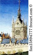 Chapelle Art Print - Les Trä�s Riches Heures Du Duc De Berry. June. Palais De La Cite And Sainte-Chapelle In Paris. Detail
