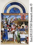 Including Art Print - Les Trä�s Riches Heures Du Duc De Berry. January. A New Year's Day Feast Including Jean De Berry